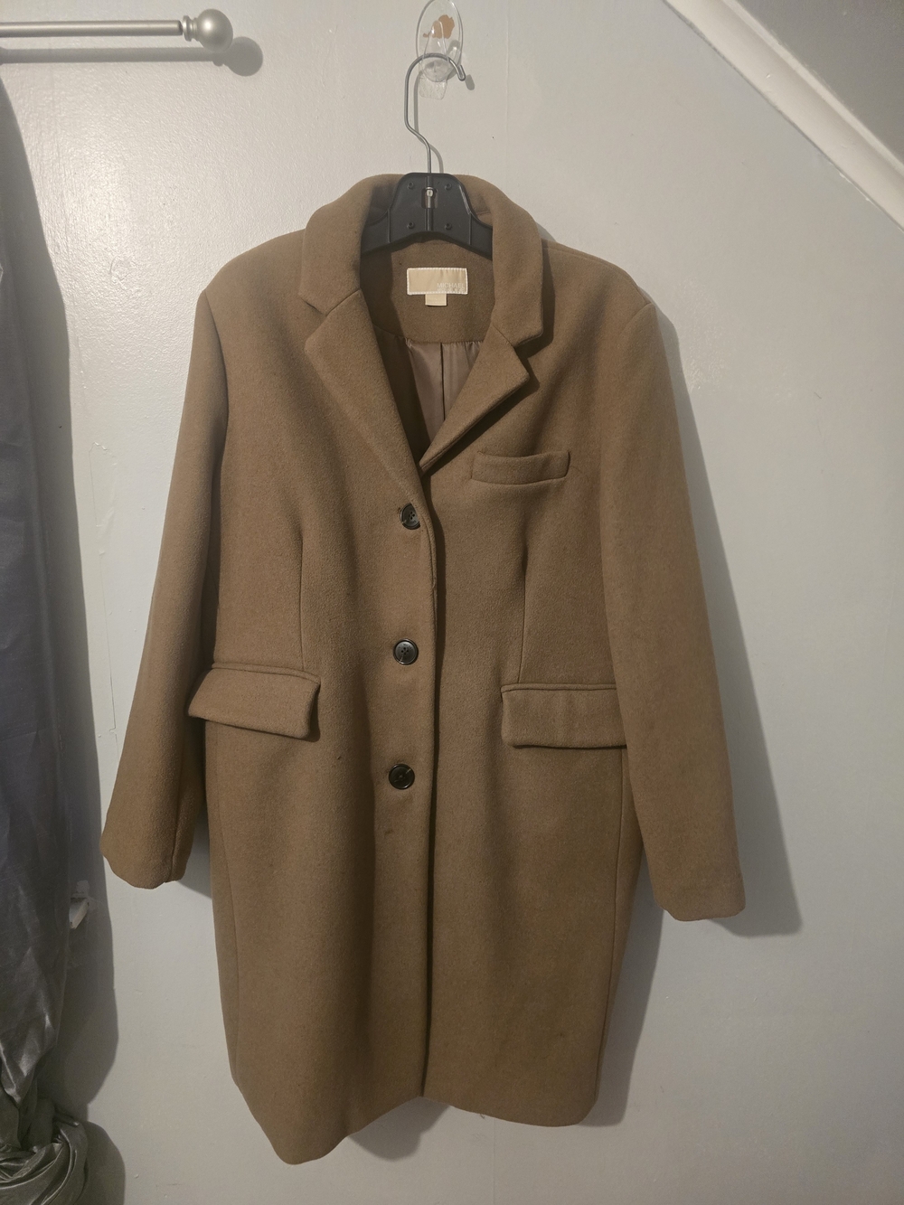 Michael Kors Camel Wool-Blend Single-Breasted Pea Coat